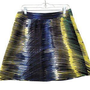 Ann Taylor Loft Abstract Print A-Line Skirt Zipper Blue Black Yellow Sz 8
